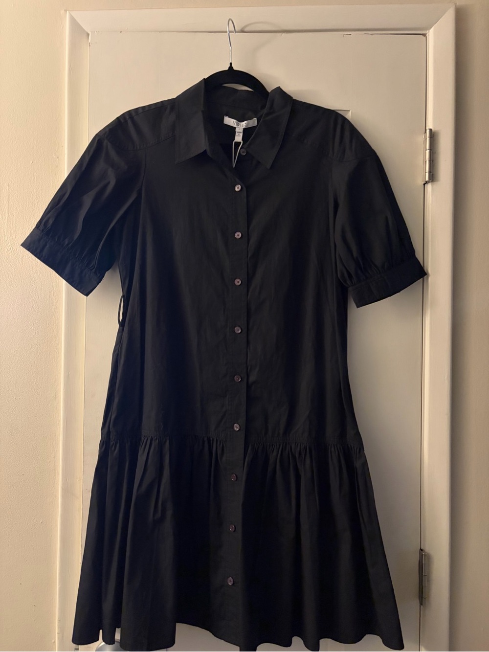 Derek Lam Black Short-Sleeve Button-Front Dress